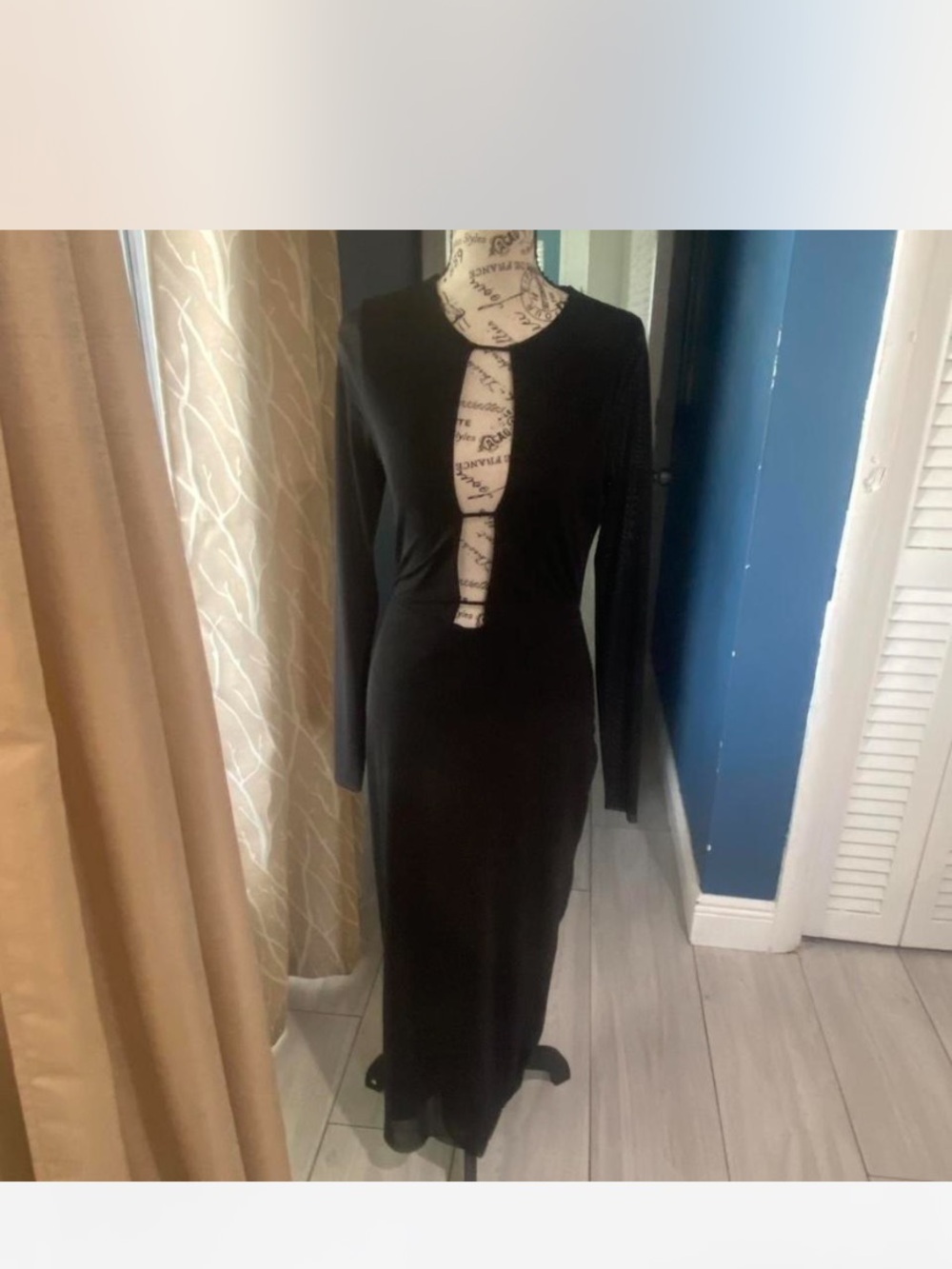 AFRM Black Long Sleeve Cutout Bodycon Dress
